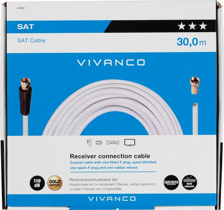 Produktbild Vivanco SAT Anschlusskabel Set, 110dB, 30m, wei?? (110 dB, Antennenkabel)