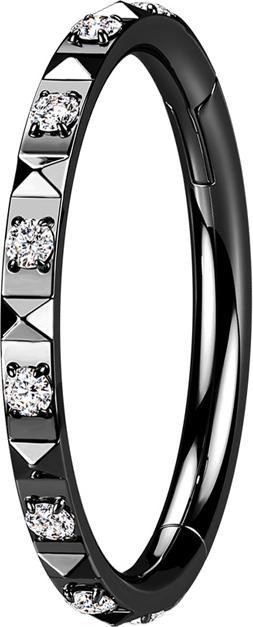 Star Piercing Micro Segmentring klappbar schwarz seitlich Pyramiden und Kristalle silber (Chirurgenstahl 316L, ohne Messing)