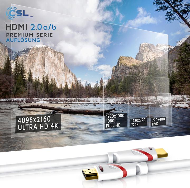 Produktbild CSL HDMI Kabel 2.0b - 4k Ultra HD 2160p - 3D Ready - High Speed - 3 fach geschirmt - HDMI 2.0b 2.0a 2.0 (3 m, HDMI)