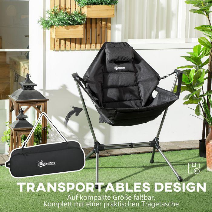 Actual product image Swisshandel24 Camping rocking chair, foldable, adjustable backrest, aluminium frame, 54x100x101cm, black
