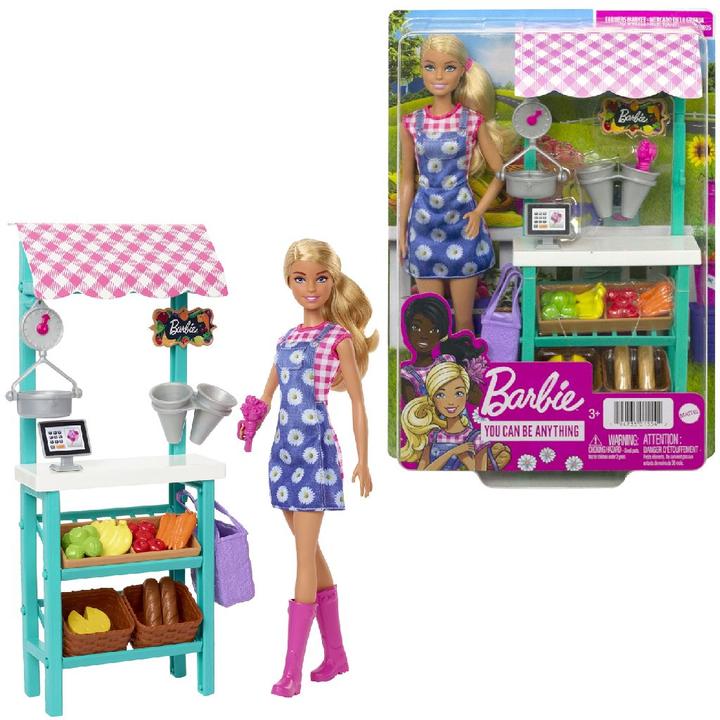 Immagine prodotto Barbie "Divertimento in fattoria", bambola (bionda), bancarella del mercato, cassa, verdura, pane