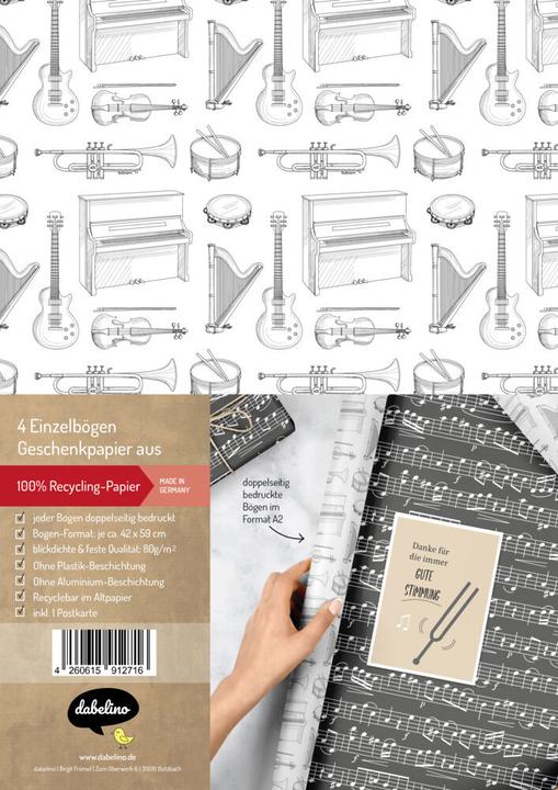 Image du produit Dabelino Set de papier cadeau : musique/ instruments/ (Papier cadeau, 4 x)