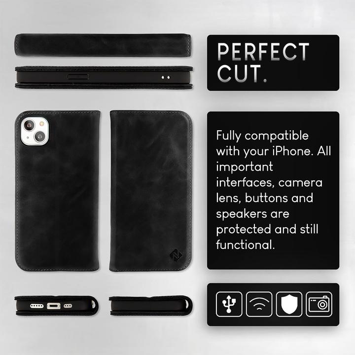 Productafbeelding Nalia Echt lederen flip-case hoes met magnetische sluiting (Apple iPhone 15)