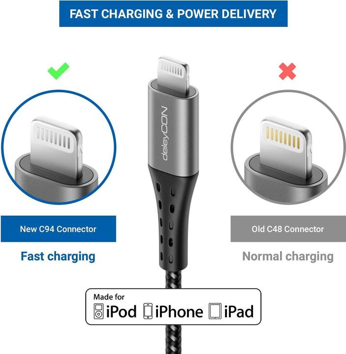 Produktbild deleyCON USB 2.0-Kabel USB C - Lightning 2 m (2 m, USB 2.0)