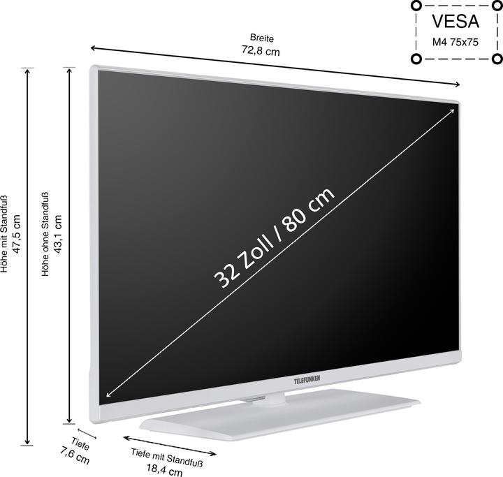 Actual product image Telefunken XF32N750M-W TV 32 inch Full HD LED TV with triple tuner, white (32", LED, Full HD, 2024)