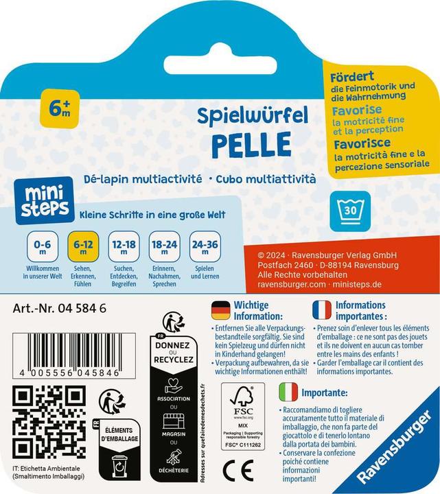 Image du produit Ravensburger ministeps 4584 Cube de jeu Pelle, cube d'activité doux à câliner avec film crépitant et