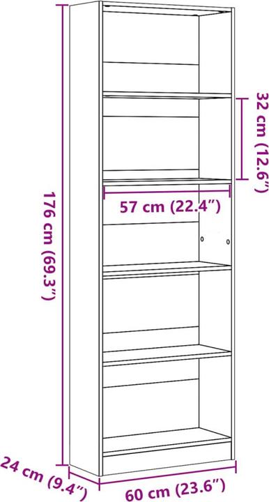 Immagine prodotto VidaXL Bücherregal Regal Standregal Büroregal Aufbewahrungsregal Räuchereiche (80 x 24 x 176 cm)
