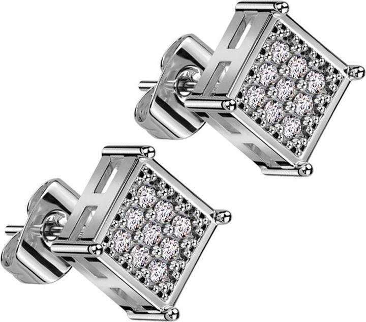 Produktbild Star Piercing Ohrstecker silber Quadrat Kristalle silber (ohne MessingTitan G23, Chirurgenstahl 316L)