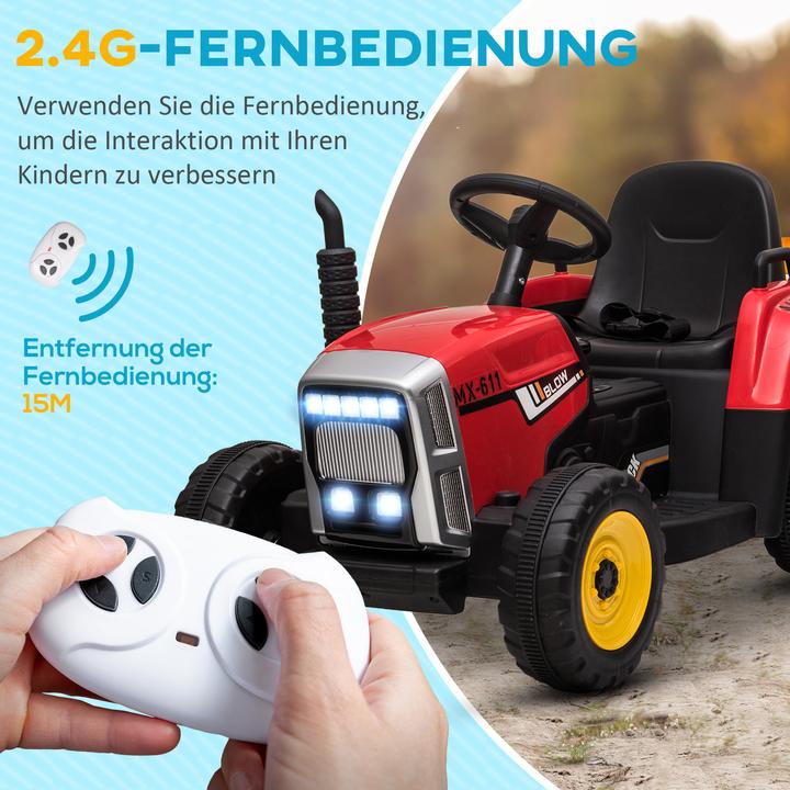 Produktbild Swisshandel24 Kinderelektro-Traktor mit Anhänger, Fernbedienung, MP3, Scheinwerfer, 3-6KM/H, Rot