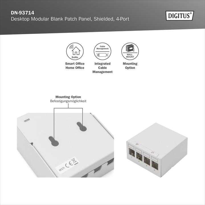 Actual product image Digitus Desktop Modular Blank Patch Panel, shielded, 4-port