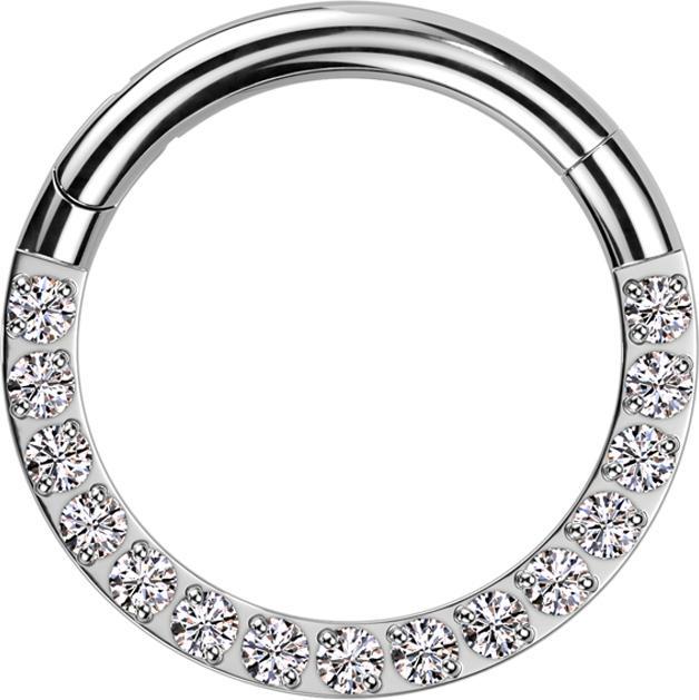 Produktbild Star Piercing Micro Segmentring klappbar silber front Kristalle silber (Titan G23, ohne Messing)