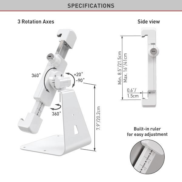 Actual product image Barkan Tablet table holder 7-14", lockable, white