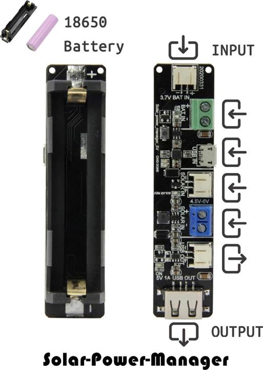 Image du produit Lilygo TTGO T-BAT 18650 Compartiment de batterie avec CN3065 Solar Power Manager