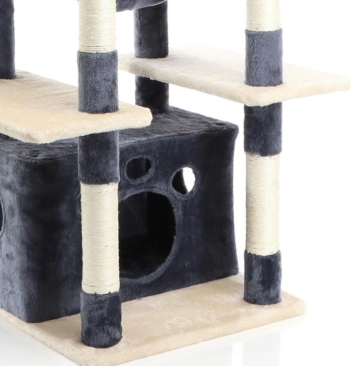 Actual product image Fudajo Cat Tree Dark Grey Scratching Tree 134cm High Climbing Tree with Cat House and Hammock (133 cm, Dark grey, Beige)
