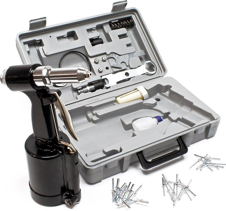 Actual product image Wiltec Compressed air Riveting gun 2.4-4.8 mm Pneumatic riveting device for blind rivets Set