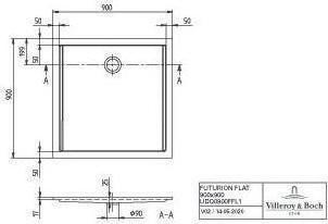 Actual product image Villeroy & Boch Shower tray Futurion Flat UDQ0900FFL1V 90x90x1,7 cm white