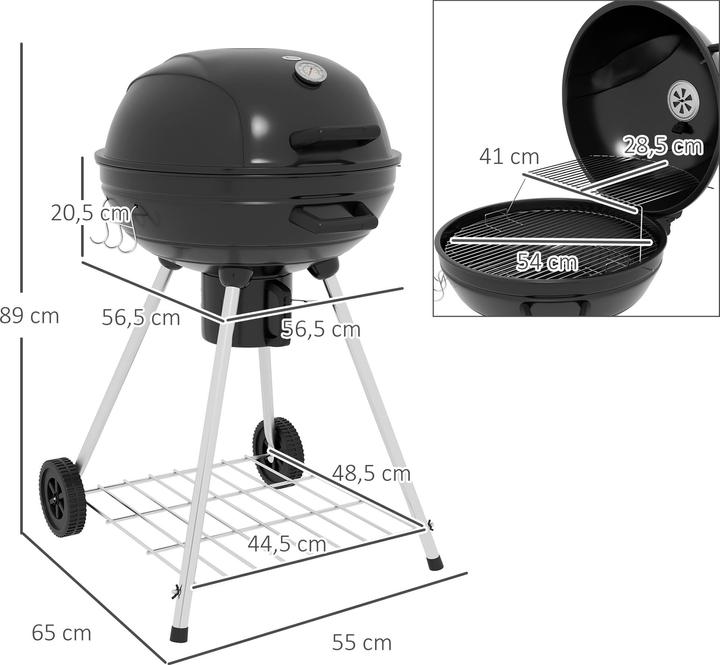 Produktbild Outsunny Kugelgrill für Holzkohle mit Seitenhaken und Rollen