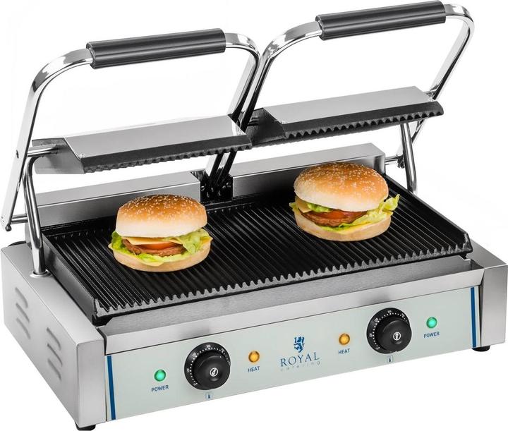 Actual product image Royal Catering Double Contact Grill - Ribbed - 2 x 1,800 W