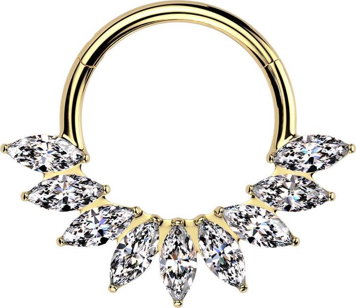 Star Piercing Micro Segmentring klappbar vergoldet ovale Kristalle silber (ohne Messing, Titan G23)