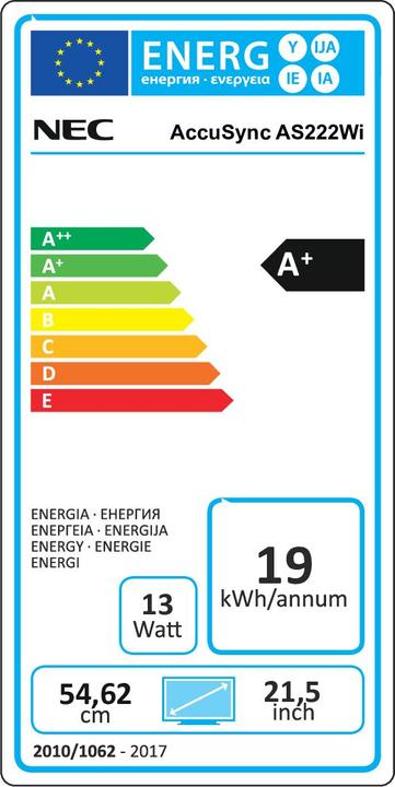Label énergétique NEC AccuSync AS222Wi (1920 x 1080 pixels, 21.50")