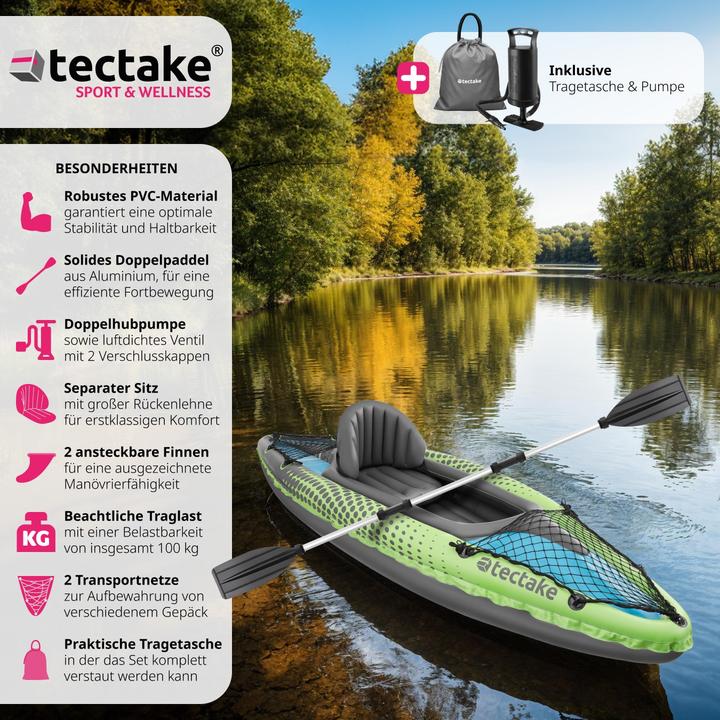 Actual product image tectake Kayak Liberty - single seater, inflatable, including paddle (1 pers.)
