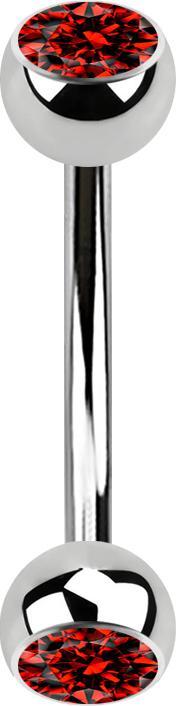 Image du produit Star Piercing Banane argentée avec deux boules de cristal rouge (sans laiton, Acier chirurgical 316L)