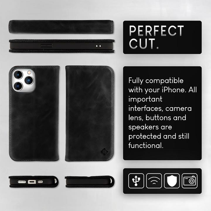 Produktbild Nalia Echt Leder Flip Case Hülle mit Magnetverschluss (Apple iPhone 15 Pro)