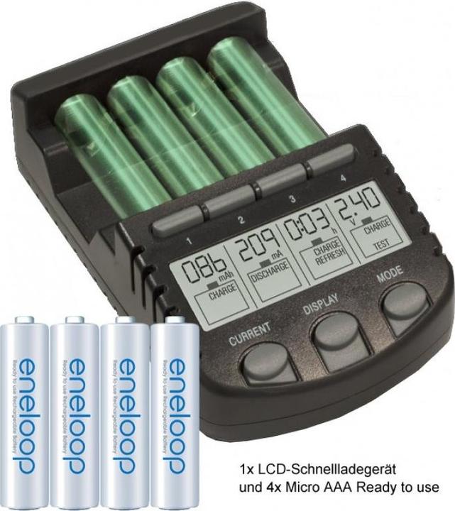 Immagine prodotto AccuCell Caricatore rapido ALPHA700 con display LCD incl. 4x Sanyo HR-4UTG (4 pz., AA, 2100 mAh, Batteria + Caricabatterie)