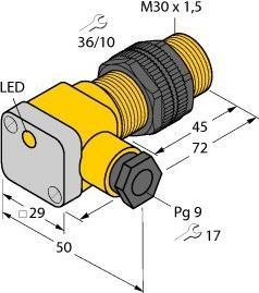 Produktbild Turck TURC BI10-P30SK-Y1X Induktiver Sensor KEMA 02 ATEX 1090X (Sensor)