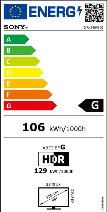Energy Label Sony OLED XR-55A80J (55", X80J, OLED, 4K, 2021)