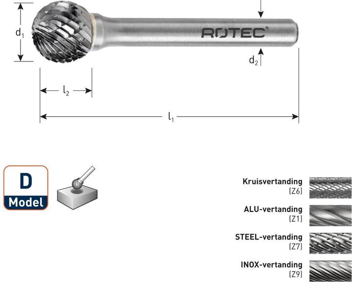 Rotec 433.0601 4330601 HM-Stiftfrees 6 mm model D