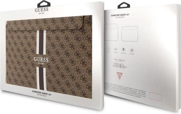 Actual product image Guess PU 4G Computer Sleeve with Printed Stripes, 16 Inch, Brown (16", Universal)