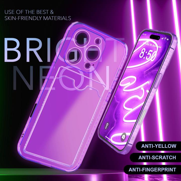 Produktbild Nalia Klar Transparente Neon Silikon Hülle Kartenhalter (Apple iPhone 16 Pro)