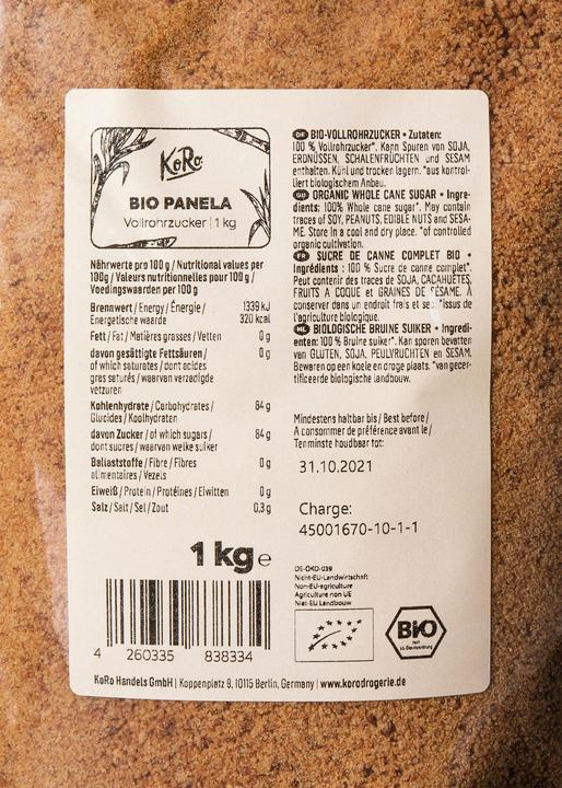 Valori nutrizionali e ingredienti KoRo Zucchero di canna integrale biologico (1000 g)