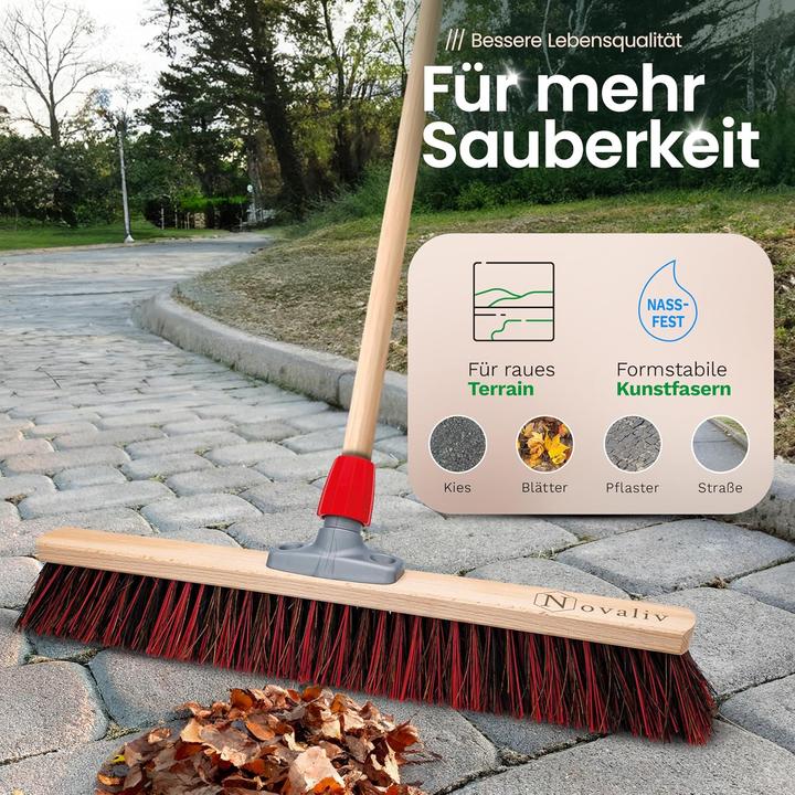 Produktbild Novaliv 2 x Besen mit Holzstiel 60 cm I Arenga-Elaston Kehrbesen Gartenbesen I Industriebesen Strassenbesen (2 Stk.)