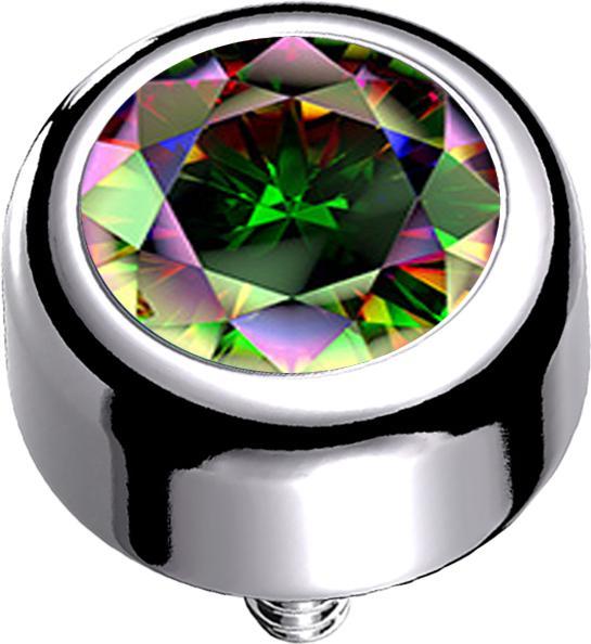 Star Piercing Dermal Anchor Zylinder silber mit Kristall dunkel multicolor (Titan G23, ohne Messing)