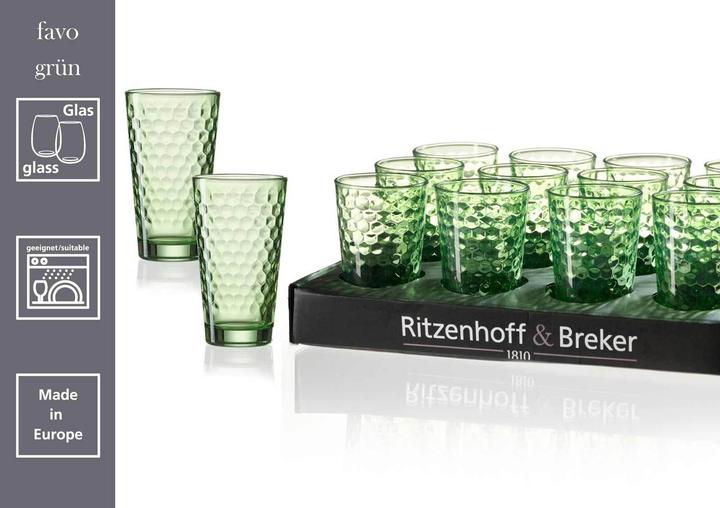 Produktbild Ritzenhoff & Breker Trinkglas FAVO, 400 ml, grün mit Wabenstruktur, konisch, spülmaschinenfest (0.40 l, 6 x)