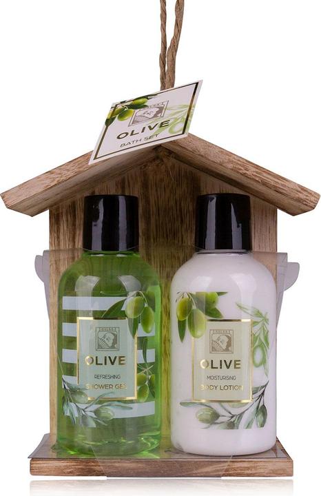 Actual product image Accentra OLIVE bath set in wooden box, incl. 150ml shower gel, 150ml body lotion, fragrance: olive, colour: (Hair care set, Body care set)