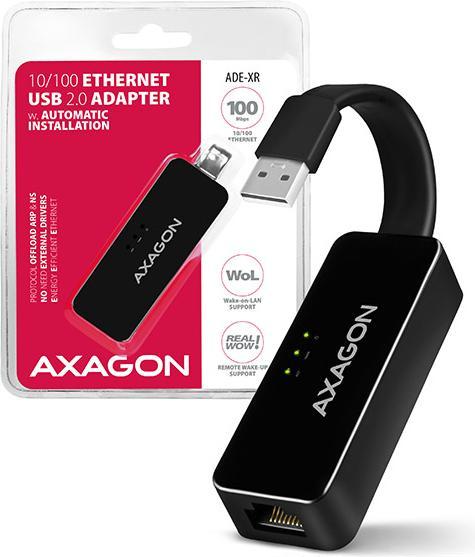 Image du produit Axagon ADE-XR Adaptateur Fast Ethernet 10/100 - USB 2.0 type A (USB 2.0, RJ45 (1x))
