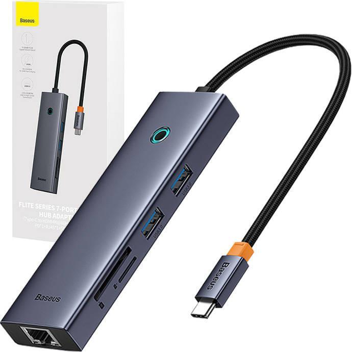 Produktbild Baseus Hub 7w1 UltraJoy 7-Port ( USB-C to 1xHDMI4K@30Hz + 2xUSB 3.0 + 1xPD +RJ45 + SD/TF3.0) (7 Ports)