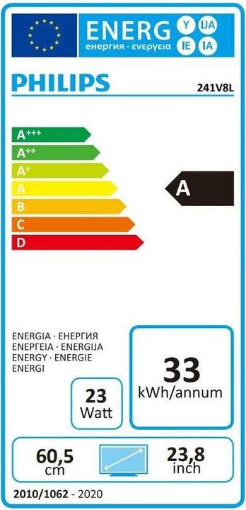 Energy Label Philips 241V8L/00 (1920 x 1080 pixels, 23.80")