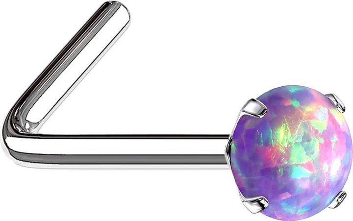 Actual product image Star Piercing Nose stud angled silver opal violet set (Surgical steel 316L)