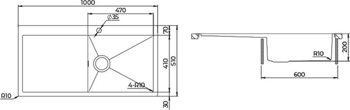 Produktbild Gurari LUN101 L-R (Einbauspüle, 51 cm, 100 cm)
