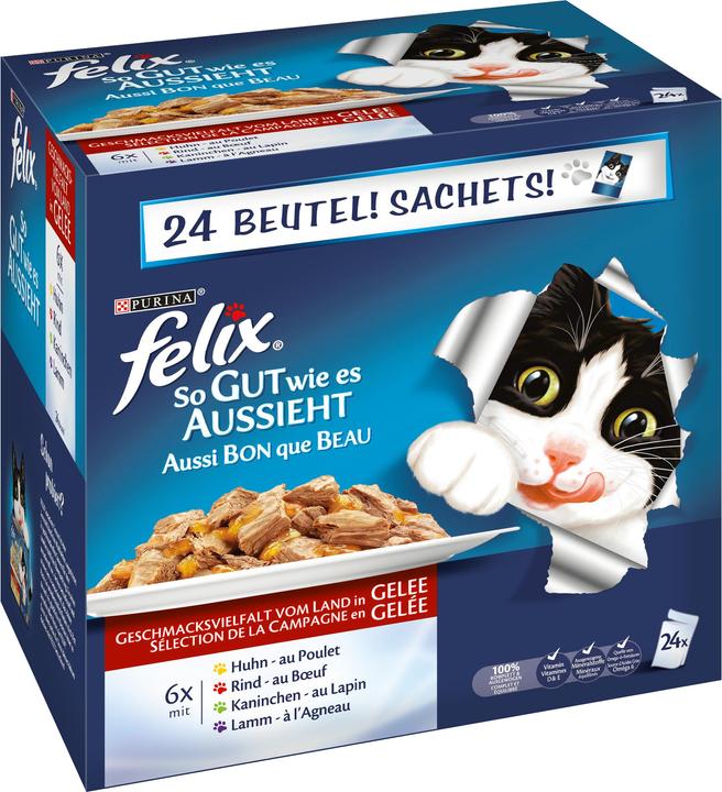 Image du produit Felix Aussi bon qu'il y paraît 24x100g de viandes assorties (Adulte, 24 pcs, 100 g)