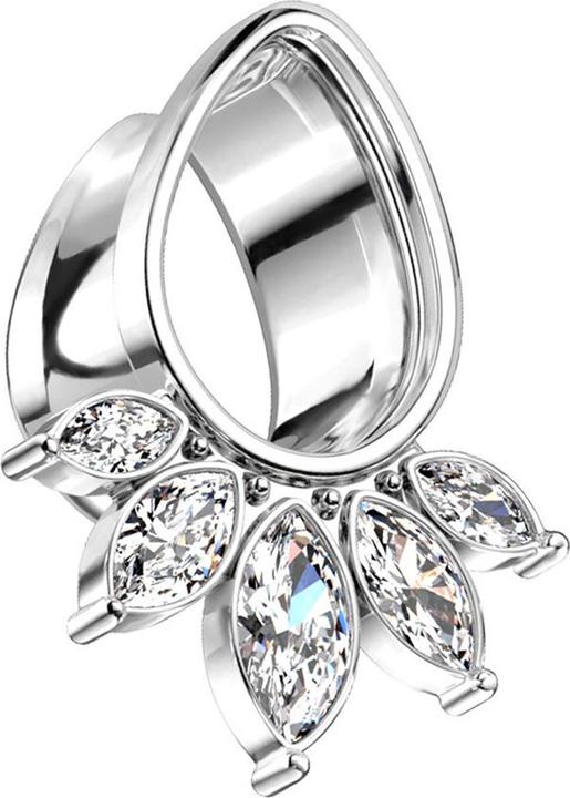 Produktbild Star Piercing Flared Tunnel silber Tropfen mit fünf Kristalltropfen (Messing, Chirurgenstahl 316L)
