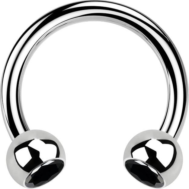 Star Piercing Circular Barbell silber mit zwei Kugeln Kristall schwarz (ohne Messing, Chirurgenstahl 316L)
