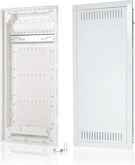 Produktbild F-Tronic HW/UP Kommunikationsverteiler, 4-reihig, Patchfeld, Montageplatte, 3-fach-Steckdose, JUMBO