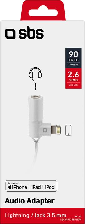 Immagine prodotto SBS Adattatore da Lightning a jack da 3,5 mm con connettore a 90 (Lightning, Jack da 3.5mm)