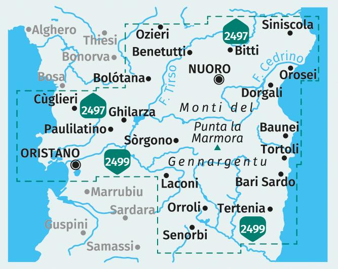 Produktbild Wanderkarten-Set 2498 Sardinien Mitte / Sardegna Centrale (4 Karten) 1:50.000