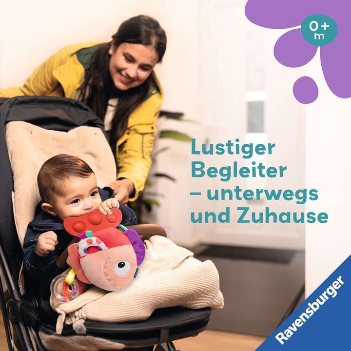 Produktbild Ravensburger 4871 play+ Pop-it Piranha (rot), Kuscheltier mit vielen Spieleffekten, Baby-Spielzeug